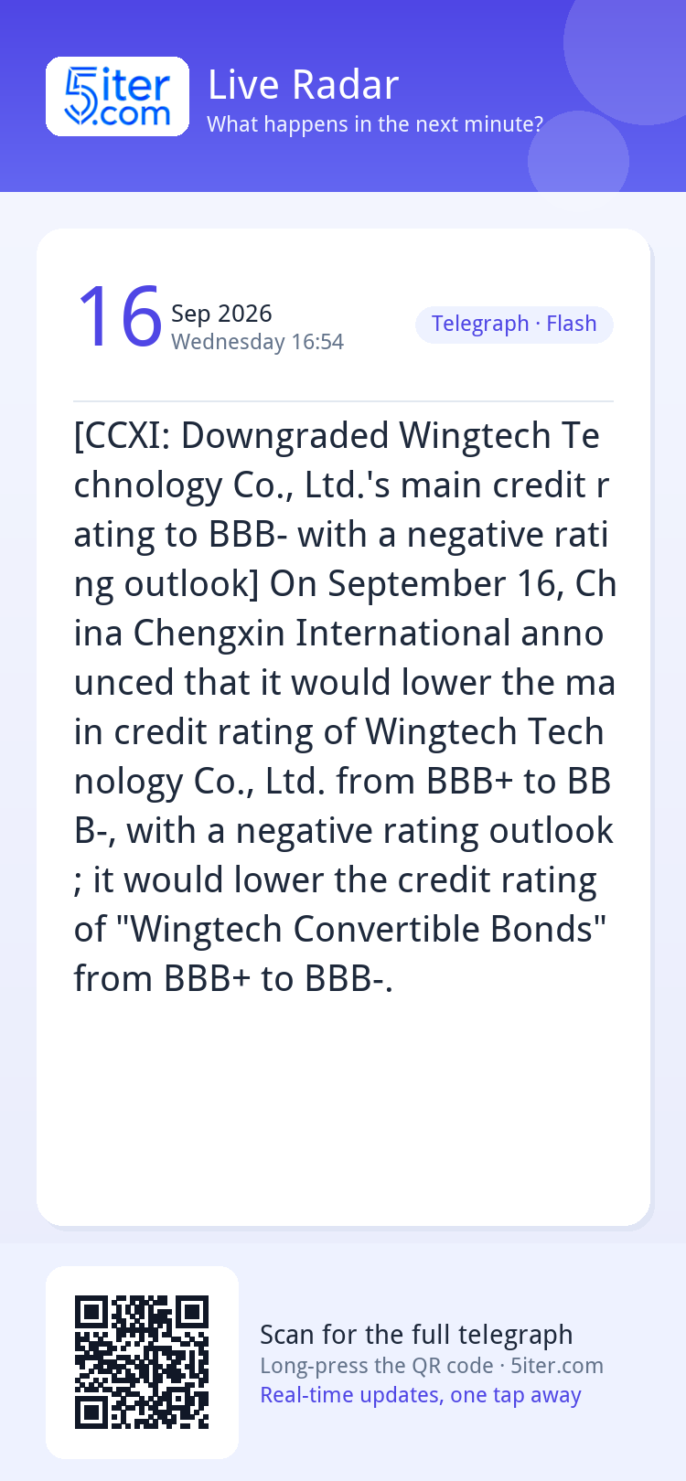 [CCXI: Downgraded Wingtech Technology Co., Ltd.'s main credi