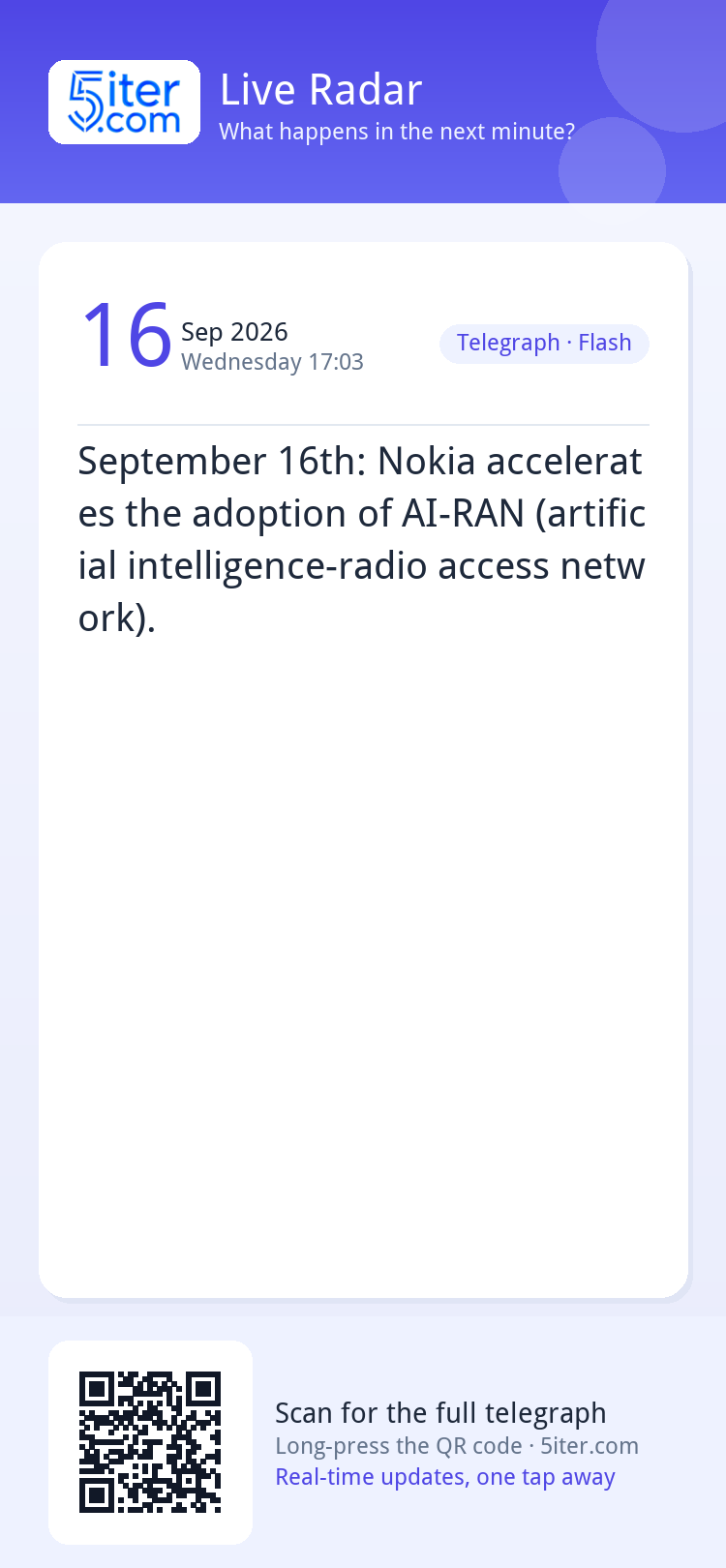 September 16th: Nokia accelerates the adoption of AI-RAN (ar