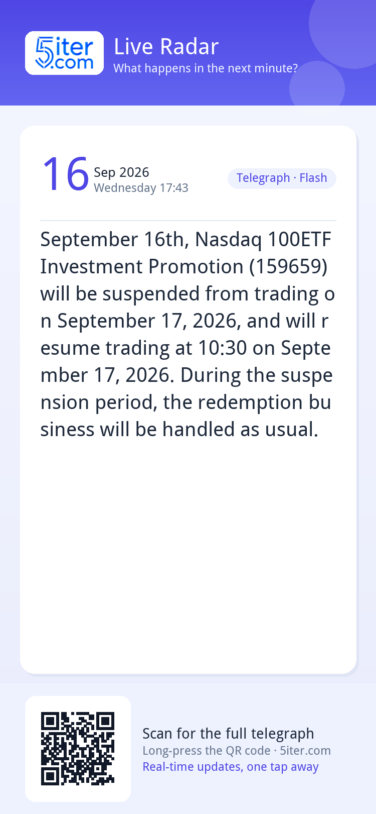 September 16th, Nasdaq 100ETF Investment Promotion (159659) 