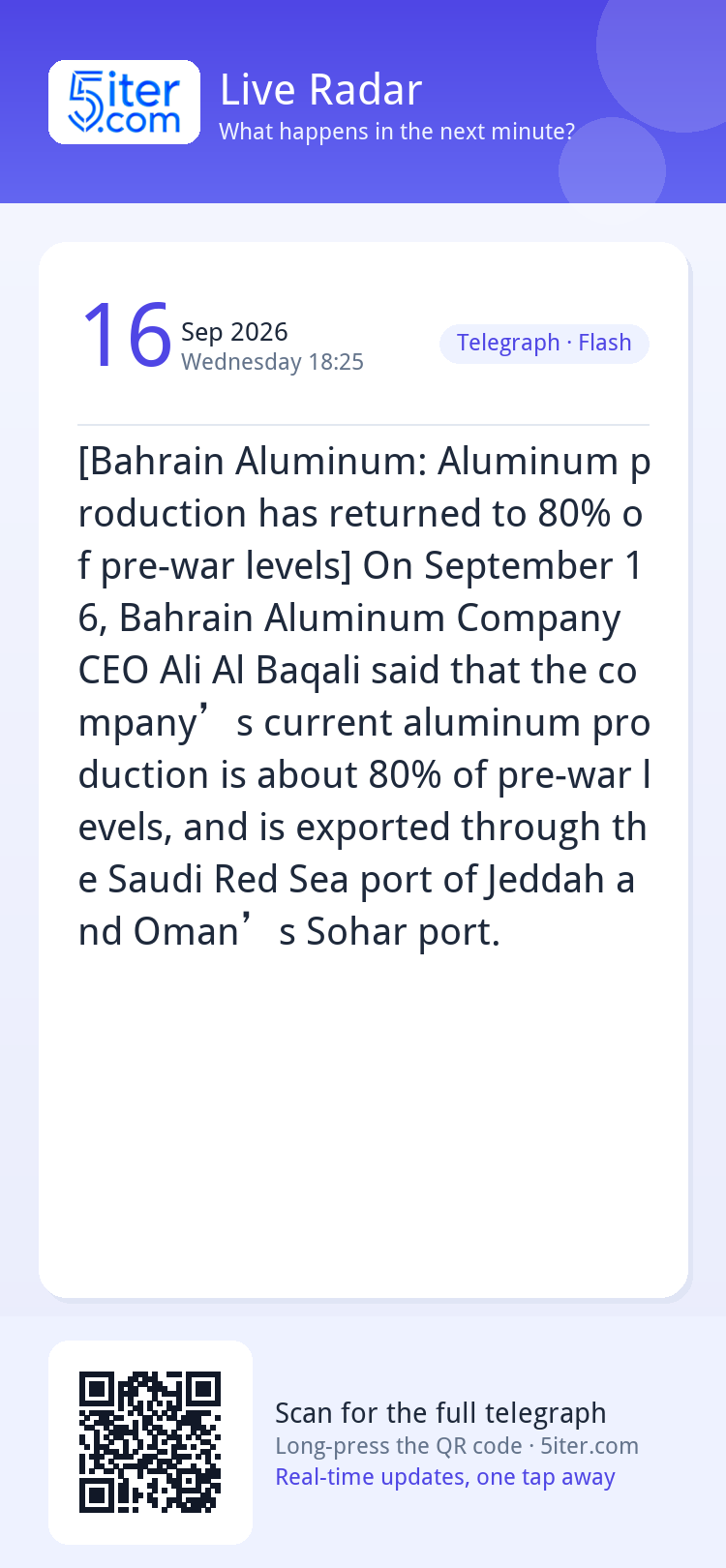 [Bahrain Aluminum: Aluminum production has returned to 80% o