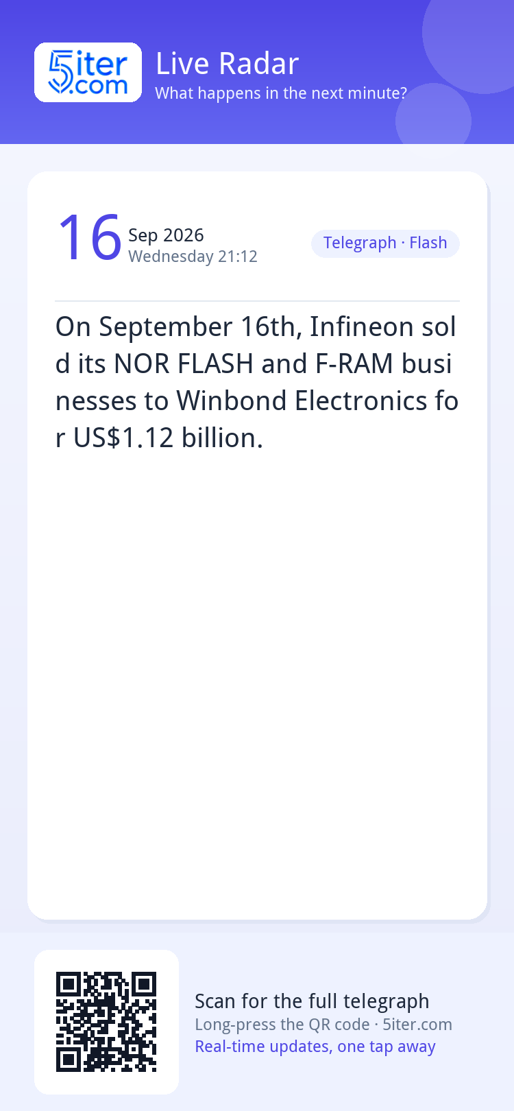 On September 16th, Infineon sold its NOR FLASH and F-RAM bus