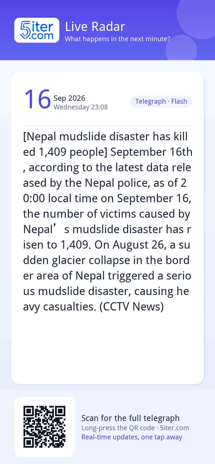 [Nepal mudslide disaster has killed 1,409 people] September 