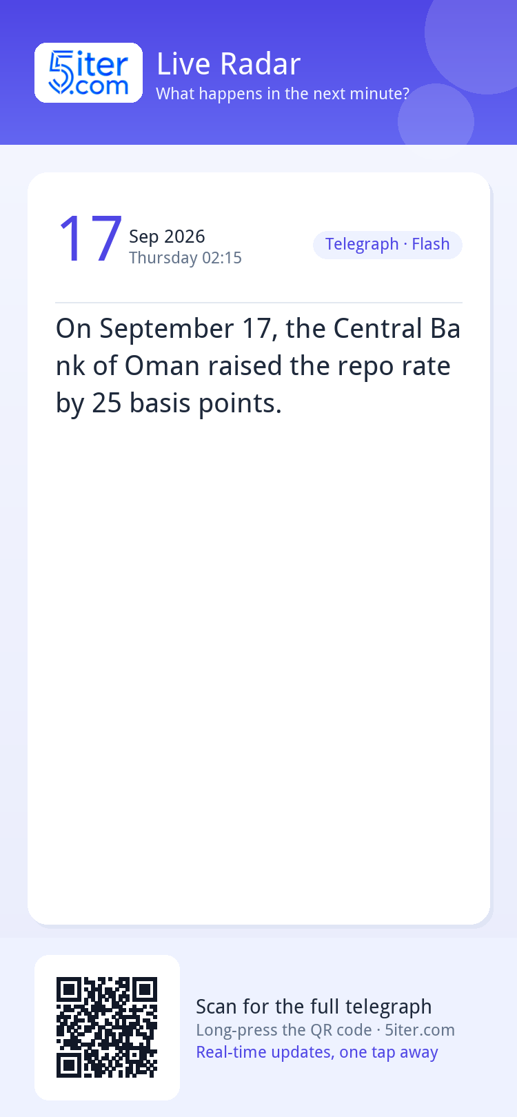 On September 17, the Central Bank of Oman raised the repo ra