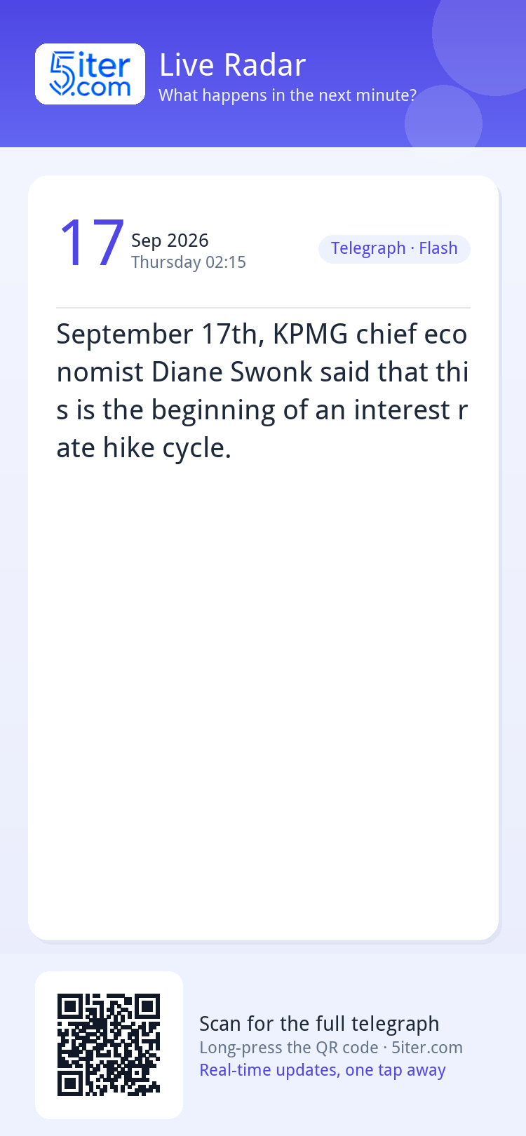 September 17th, KPMG chief economist Diane Swonk said that t