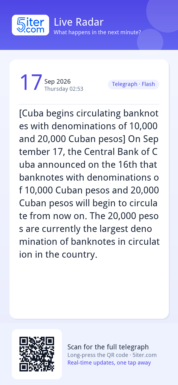 [Cuba begins circulating banknotes with denominations of 10,