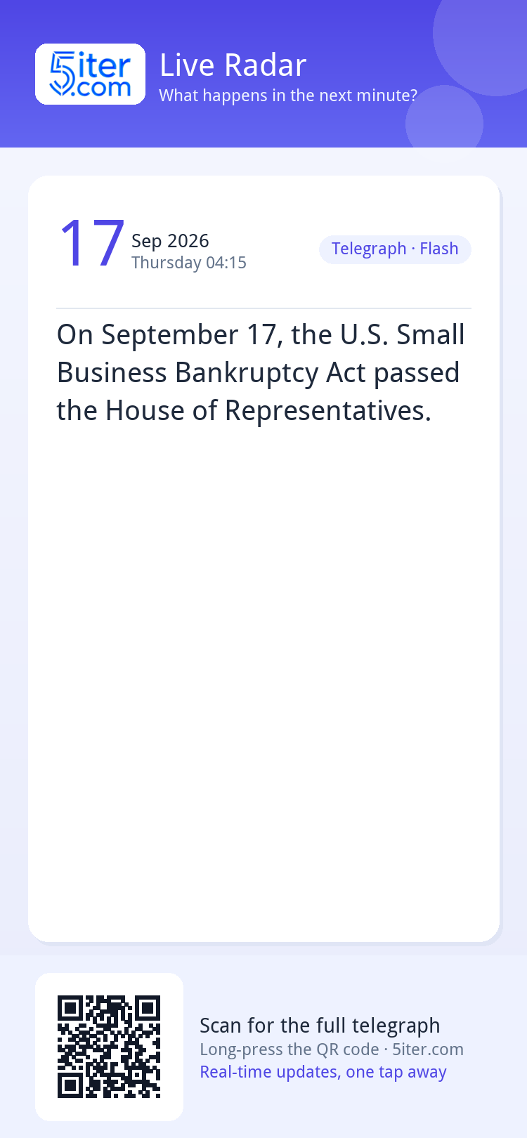 On September 17, the U.S. Small Business Bankruptcy Act pass