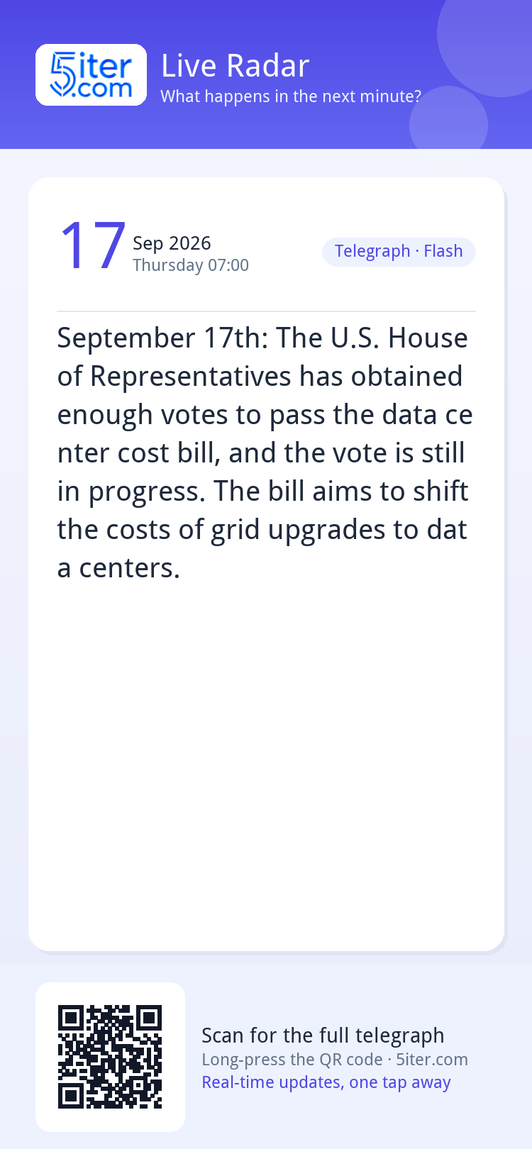 September 17th: The U.S. House of Representatives has obtain