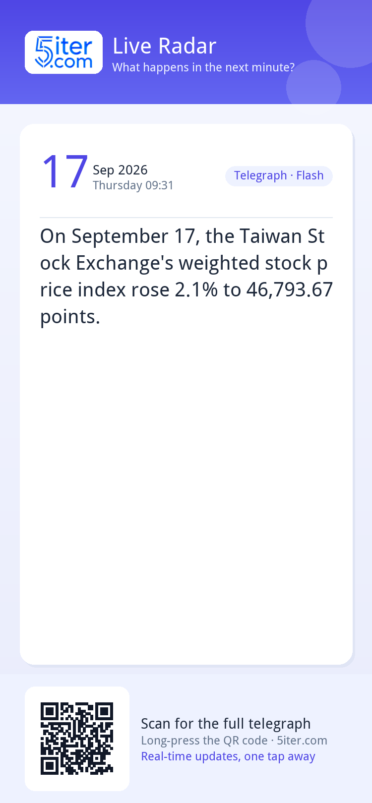 On September 17, the Taiwan Stock Exchange's weighted stock 