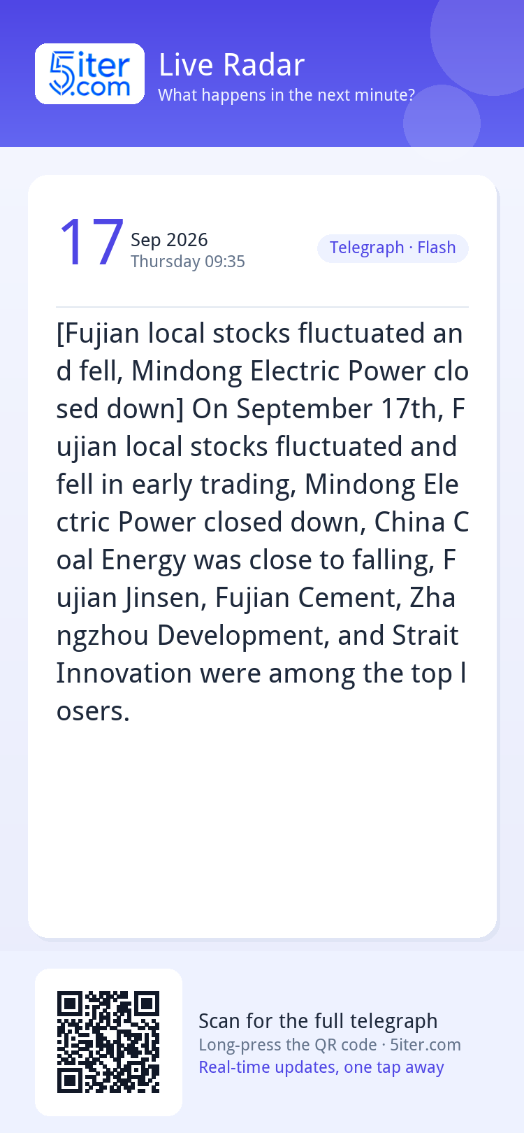 [Fujian local stocks fluctuated and fell, Mindong Electric P