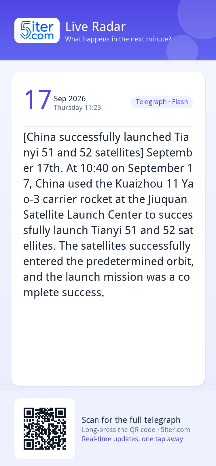 [China successfully launched Tianyi 51 and 52 satellites] Se